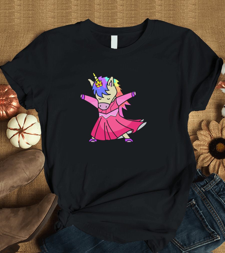 Princess Unicorn Dabbing in Rainbow Dress T-Shirt