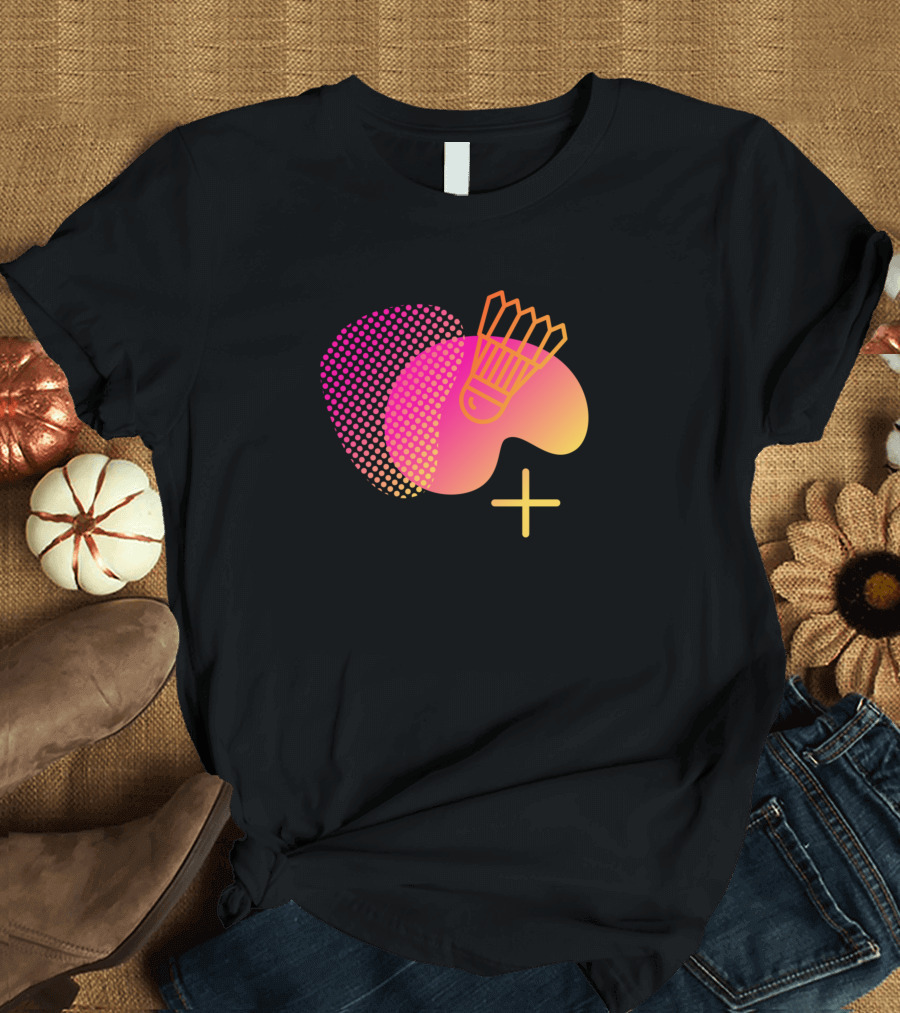 Ready Set Go Badminton Shuttlecock Plus Vibrant Gradient Dots T-Shirt