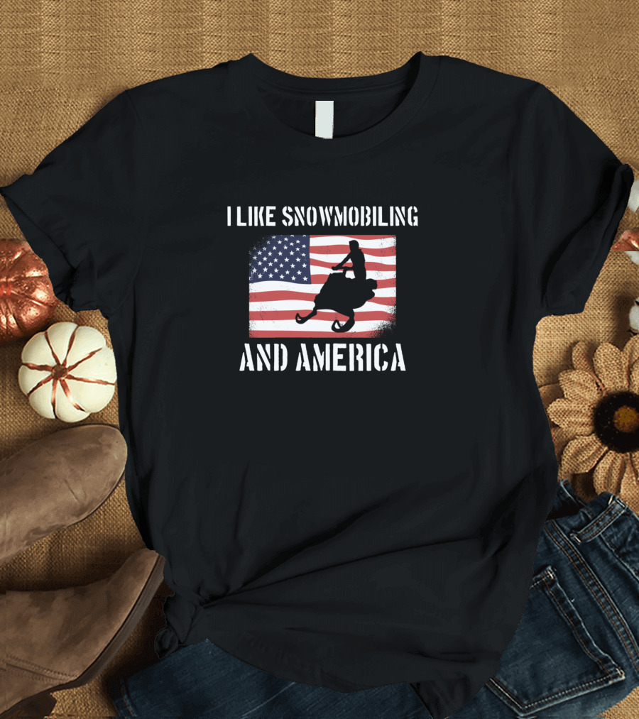 I Like Snowmobiling and America Flag Rider T-Shirt