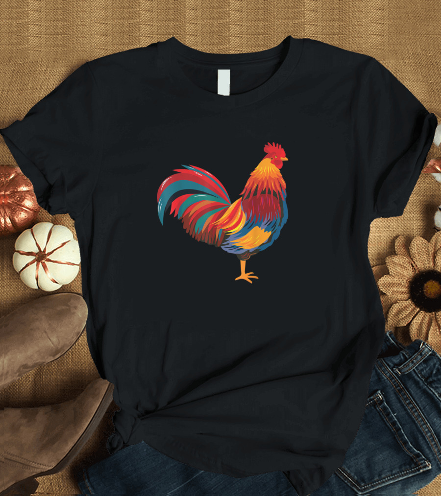 Think Out Loud Apparel Vibrant Chicken Rooster T-Shirt