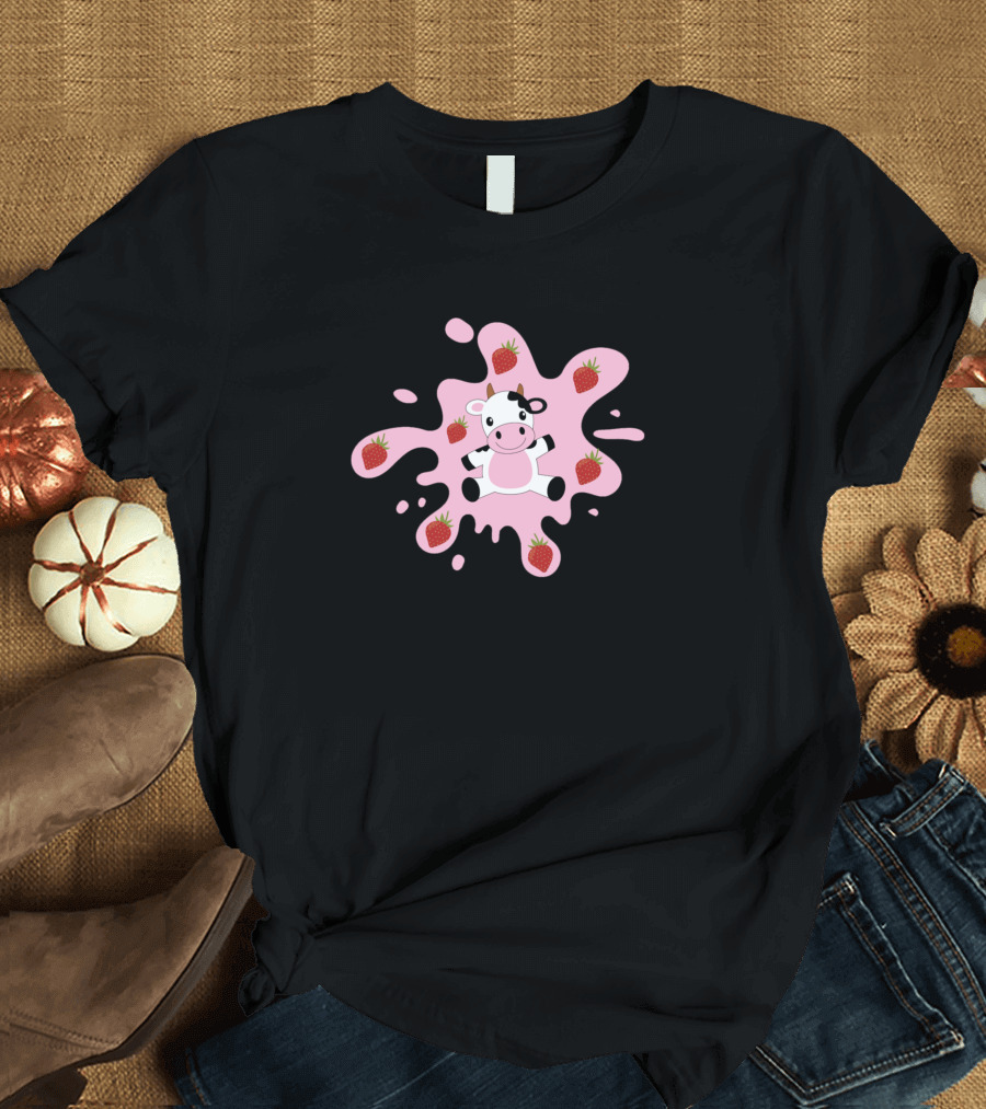 Strawberry Cow Cute Pet with Splatter and Strawberries 421 T-Shirt