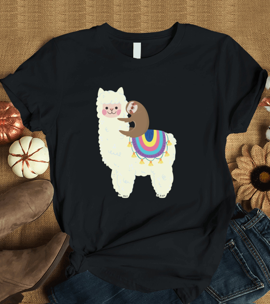 Cute Llama and Sloth Best Friends Colorful Blanket T-Shirt