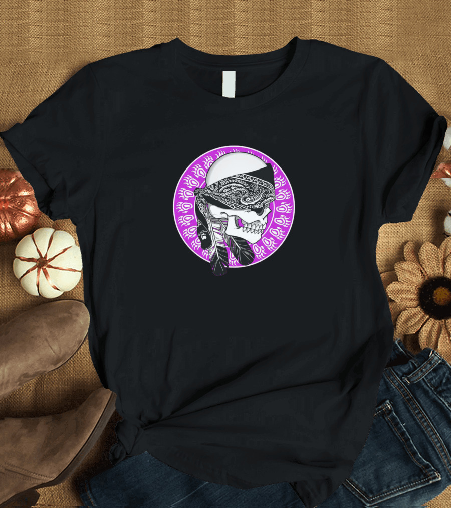 Gangster Skull in Bandana with Feather Elements T-Shirt