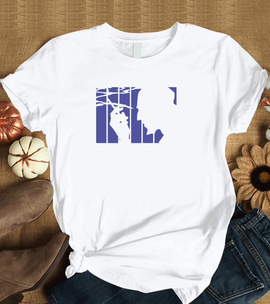 Jet Silhouette with Cigarette and Barbed Wire in Blue Shadow T-Shirt