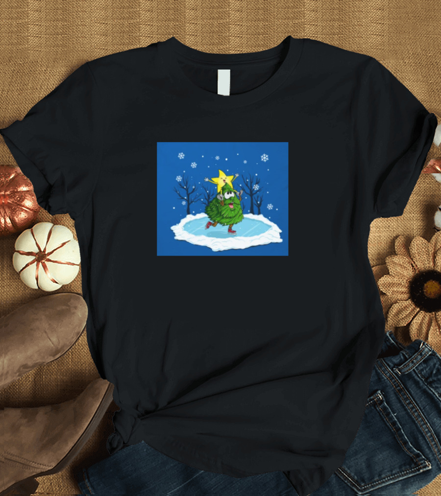 Ice Skating Christmas Tree and Star Friends T-Shirt