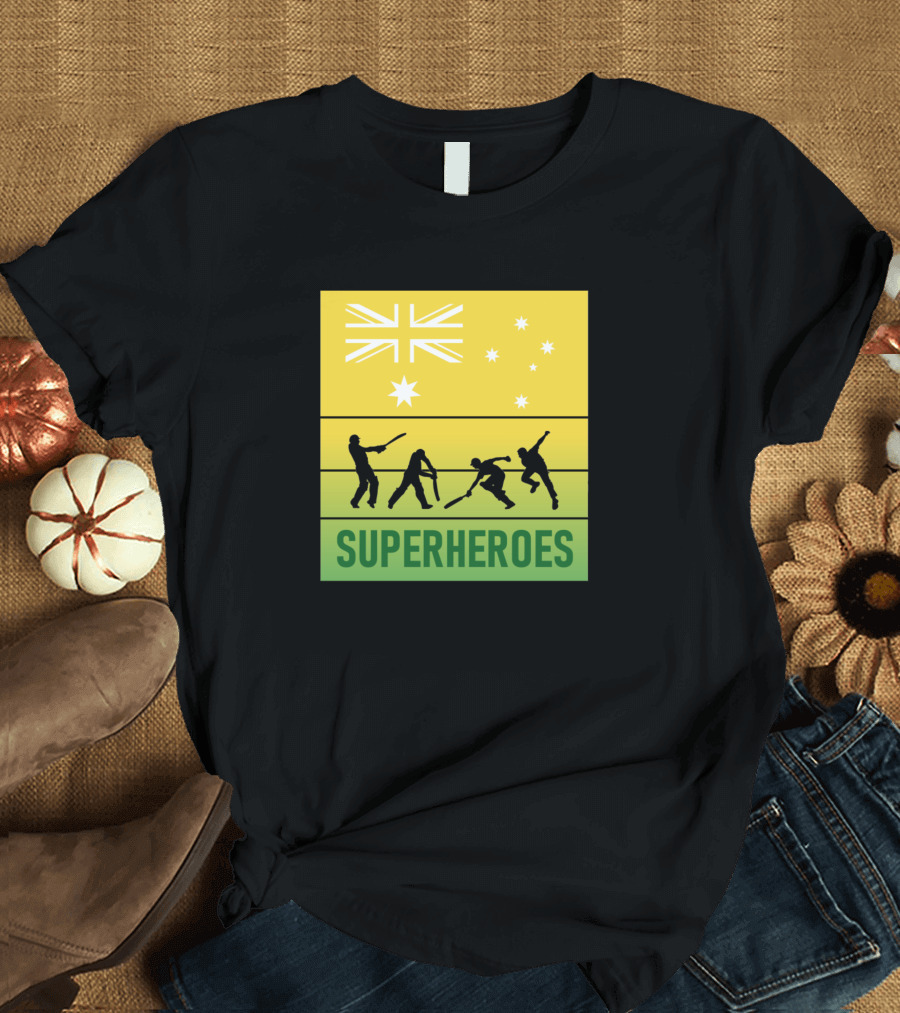Australian Cricket Superheroes Flag T-Shirt