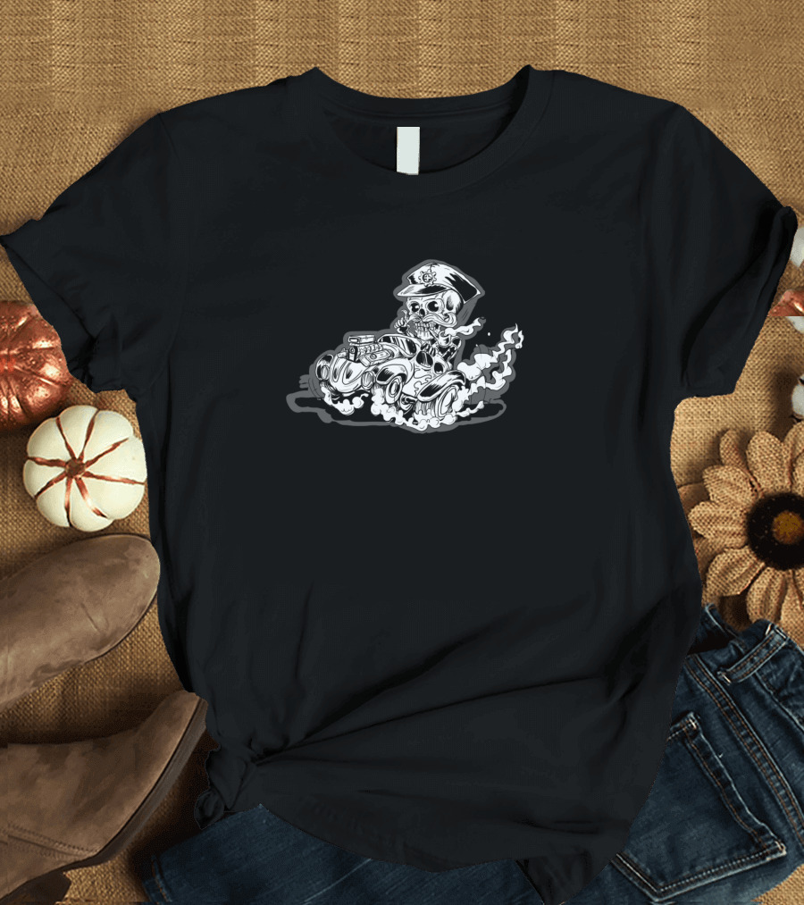 Bach Racer Skull Driver Racing Car T-Shirt
