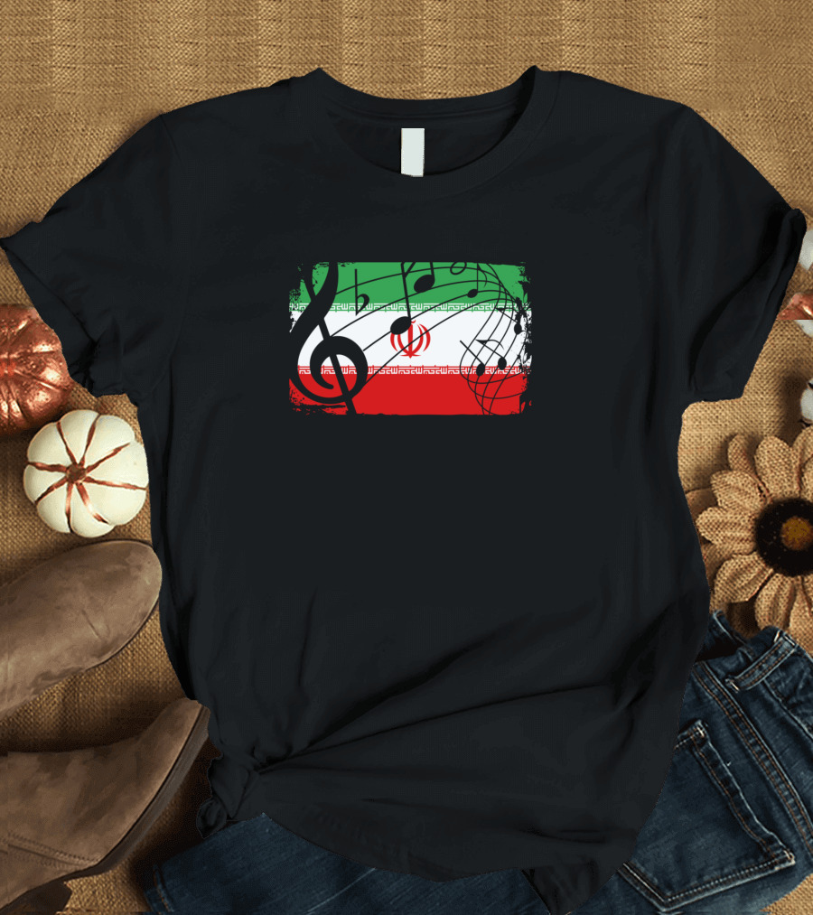 Iran Flag Music Notes Motif T-Shirt