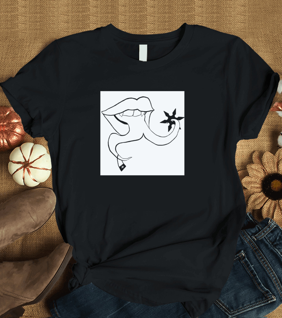 Ninja Tongue Shuriken Icon Black Lips Star T-Shirt