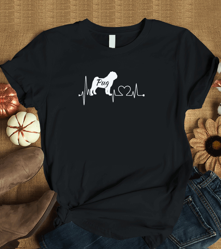 Pug Dog Heartbeat Ekg My Dogs Are My Cardio T-Shirt