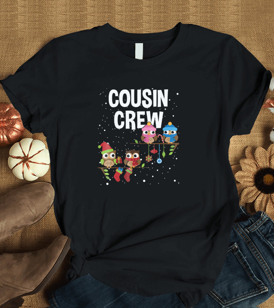 Cousin Crew Christmas Owls Snowflakes Stockings Garland T-Shirt