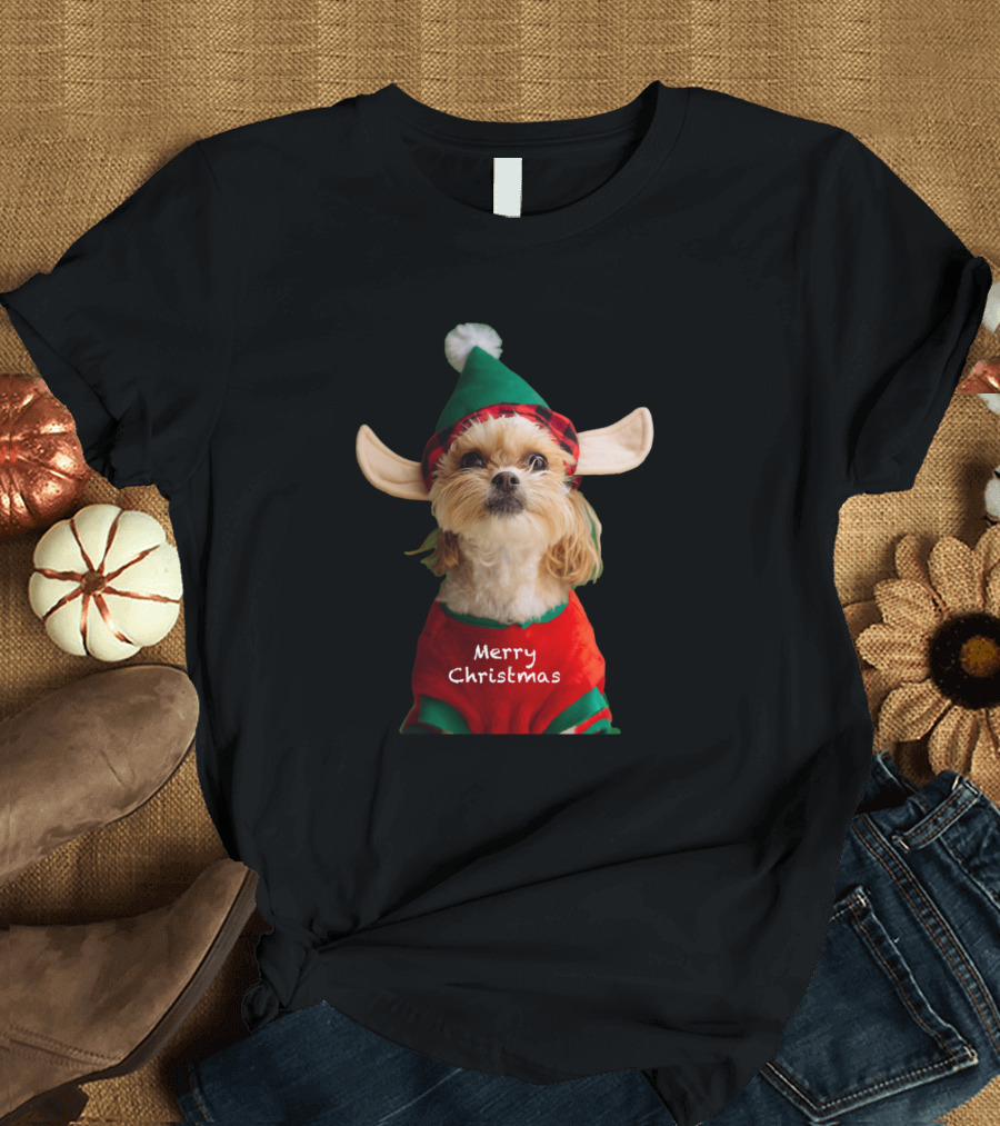 Merry Christmas Cute Elf Dog T-Shirt
