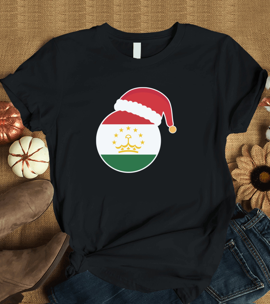Tajikistan Flag Christmas Santa Hat Circle Holiday T-Shirt
