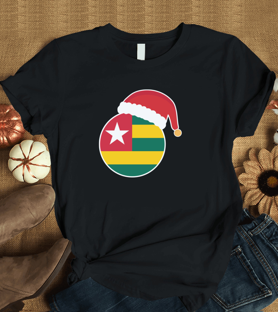 Christmas Santa Hat on Togo Flag T-Shirt
