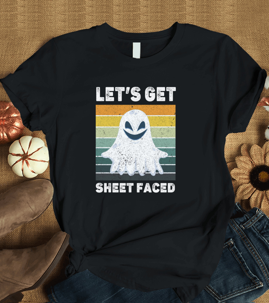 LET'S GET SHEET FACED Ghost Retro Stripes T-Shirt