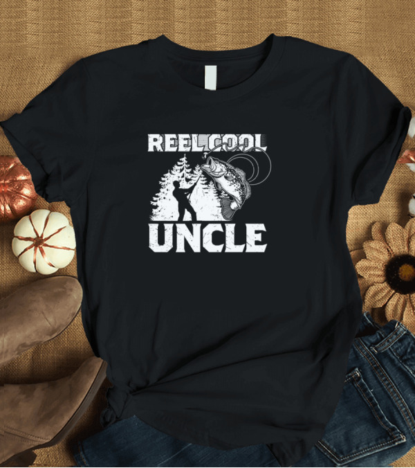 T-Shirt: Reel Cool Uncle Fishing Lover Angler Silhouette with Catch T-Shirt Reel Cool Uncle Fishing Lover Angler Silhouette with Catch T-Shirt