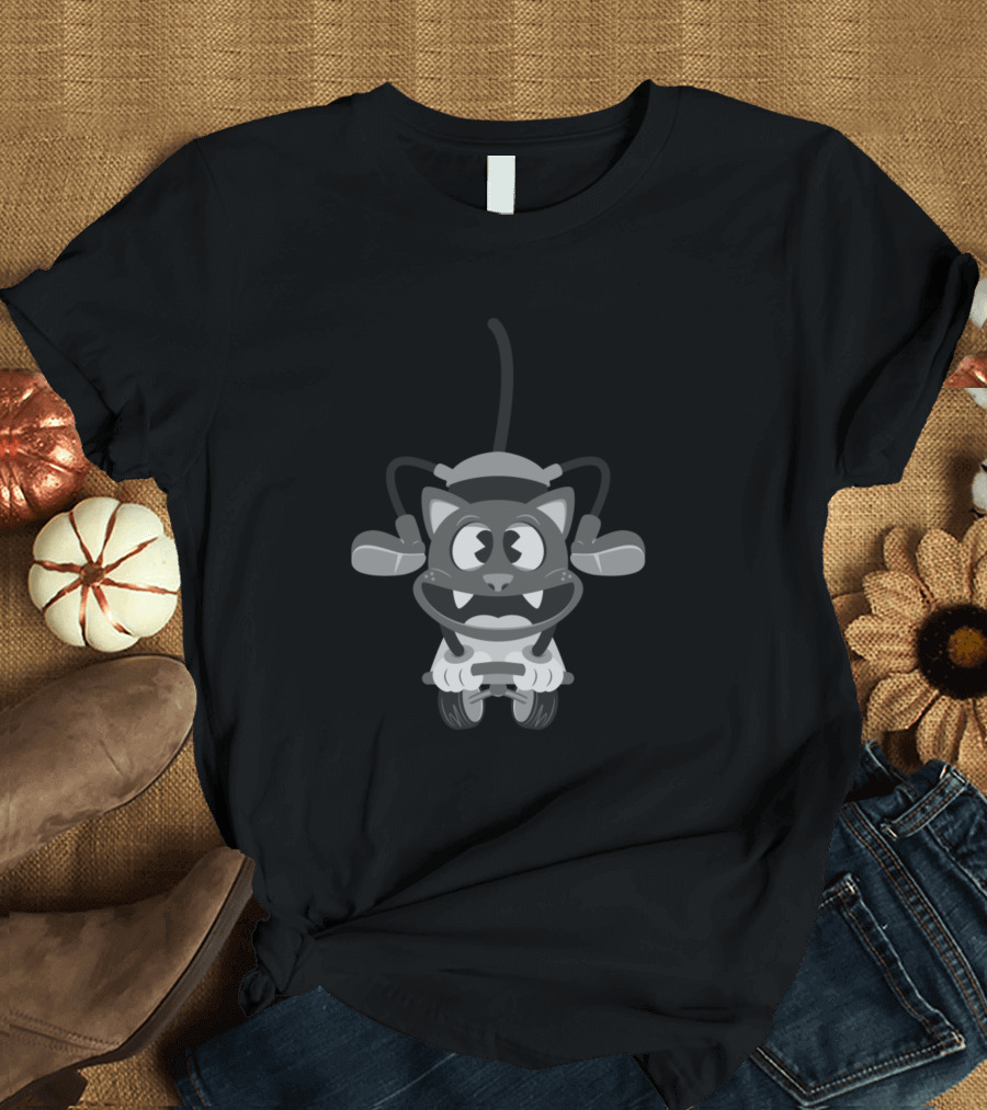 Skater Cat Playful Mischief in Monochrome T-Shirt