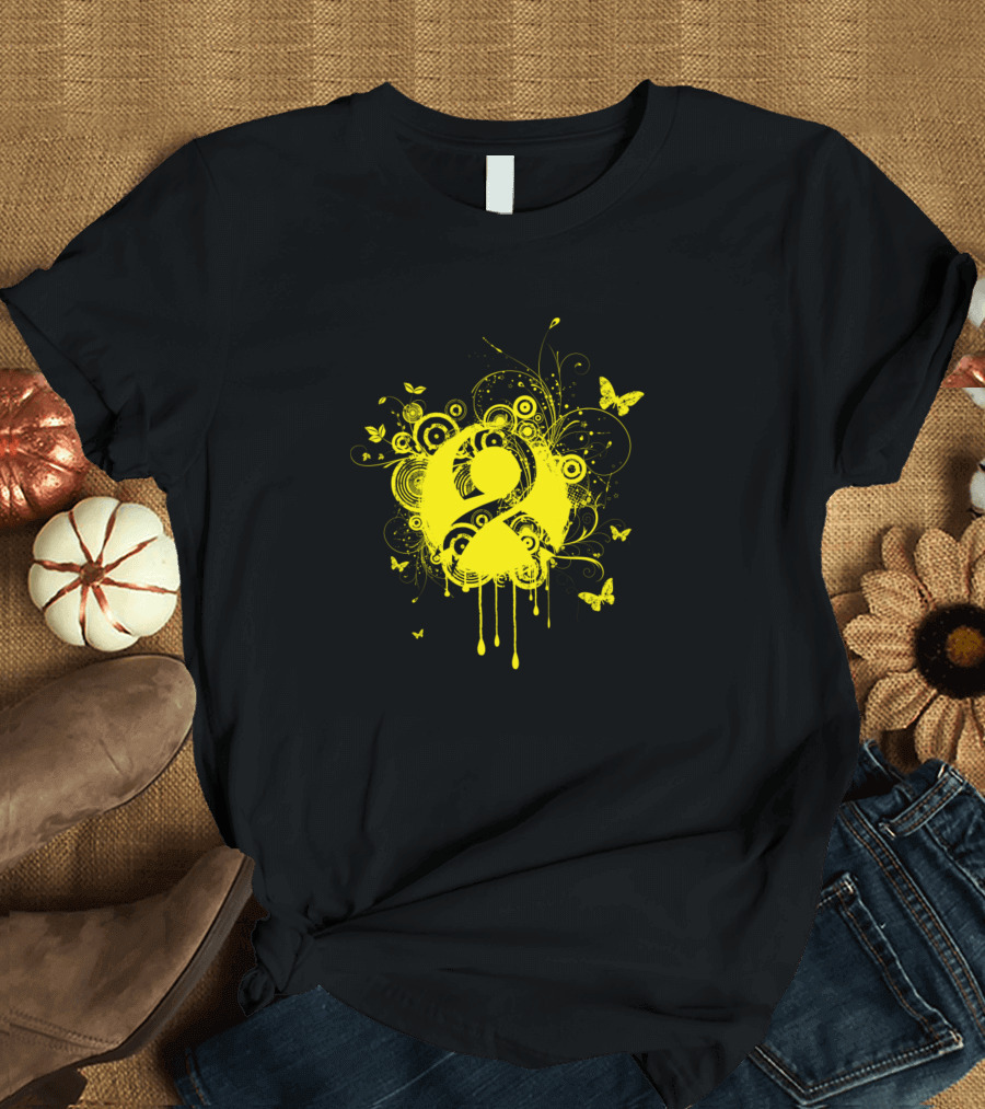Yellow Butterflies Swirling Neon Abstract T-Shirt
