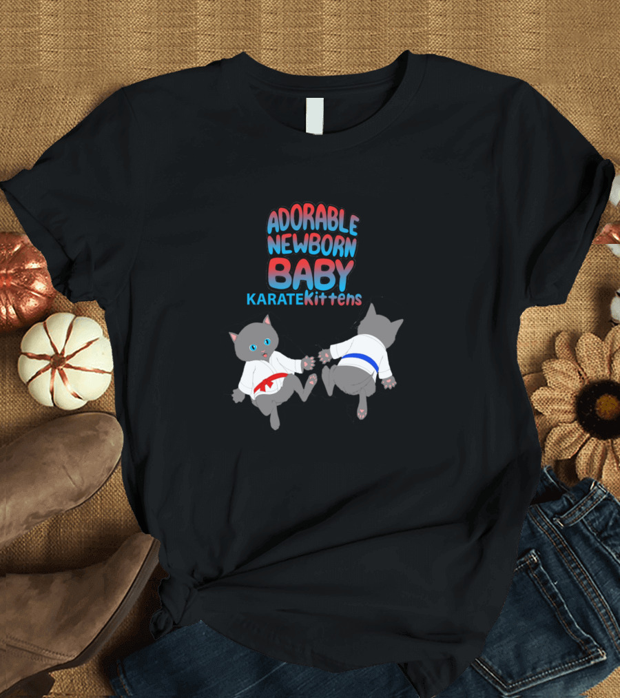 Adorable Newborn Baby Karate Kittens Playful Martial Arts Kittens Fun T-Shirt