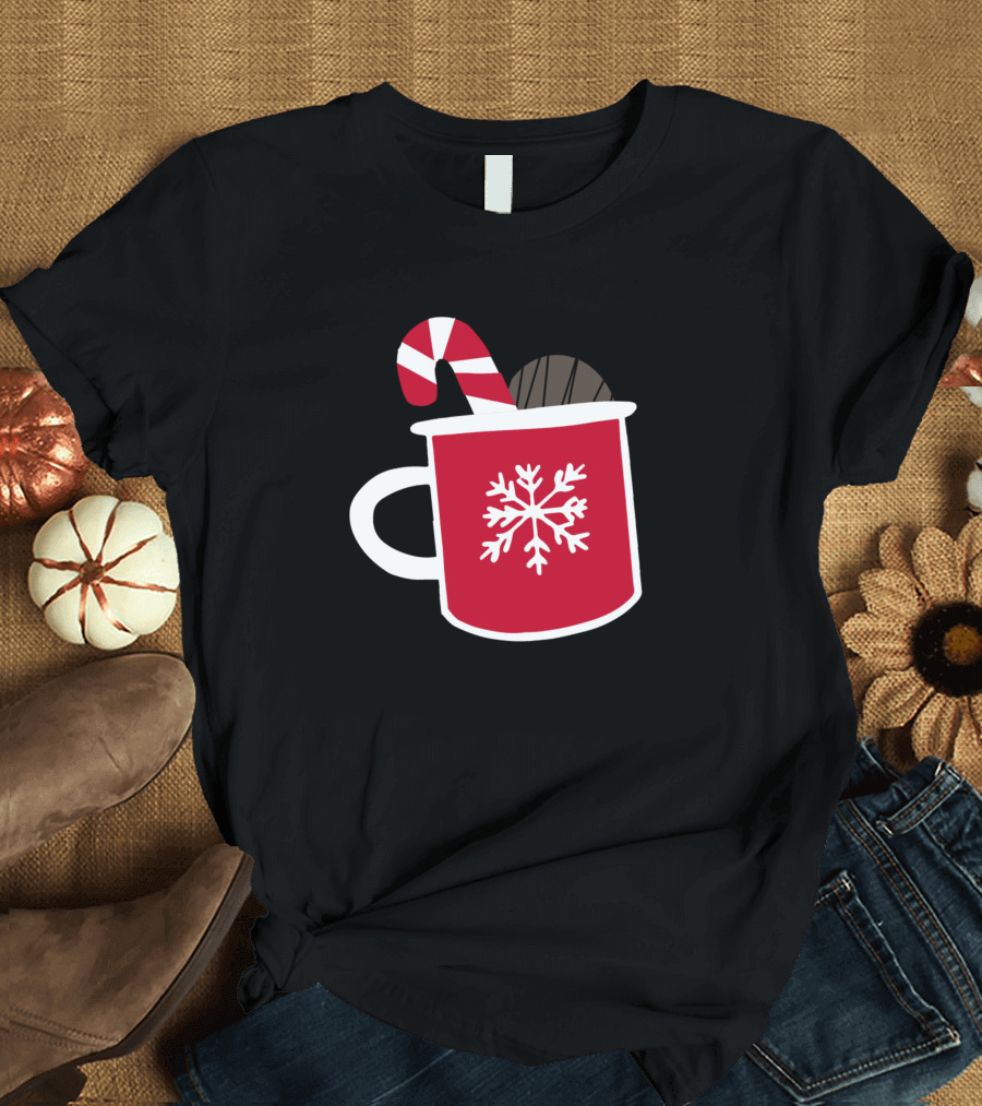 Christmas Hot Chocolate Bomb Red Mug with Candy Cane and Snowflake T-Shirt