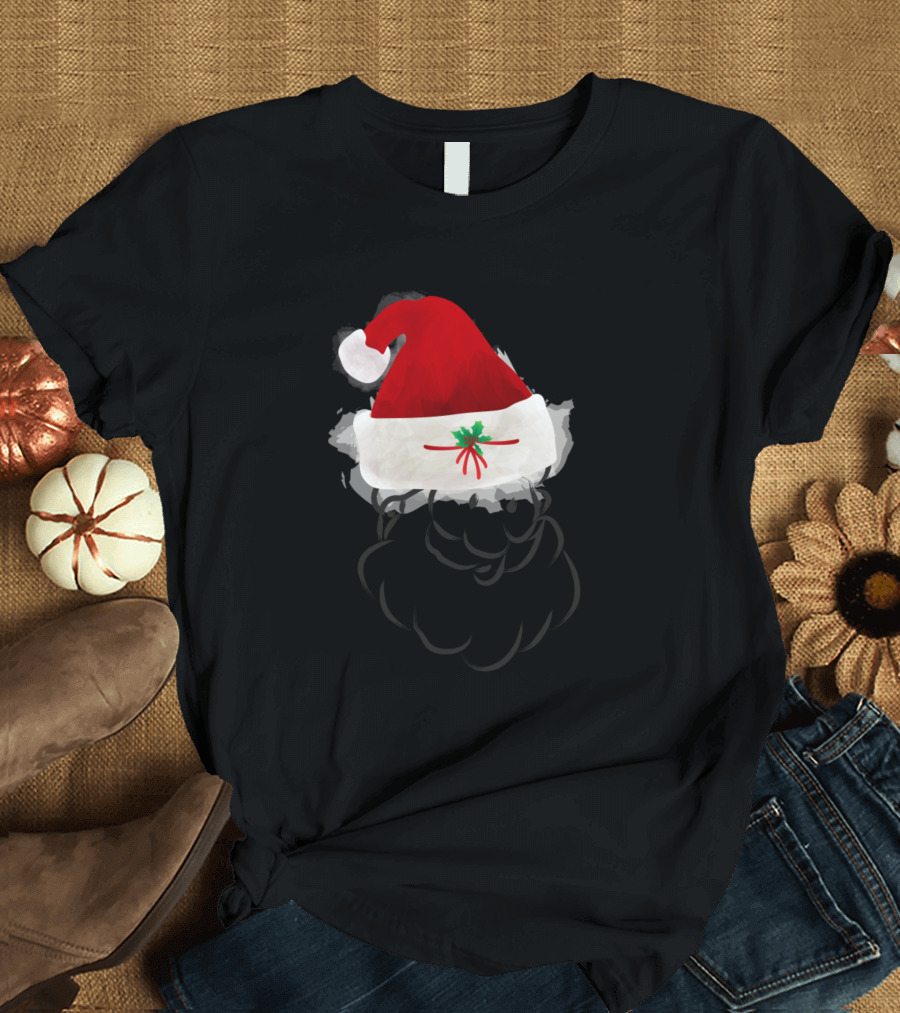 Christmas Santa Hat with Holly Ribbon Decoration T-Shirt