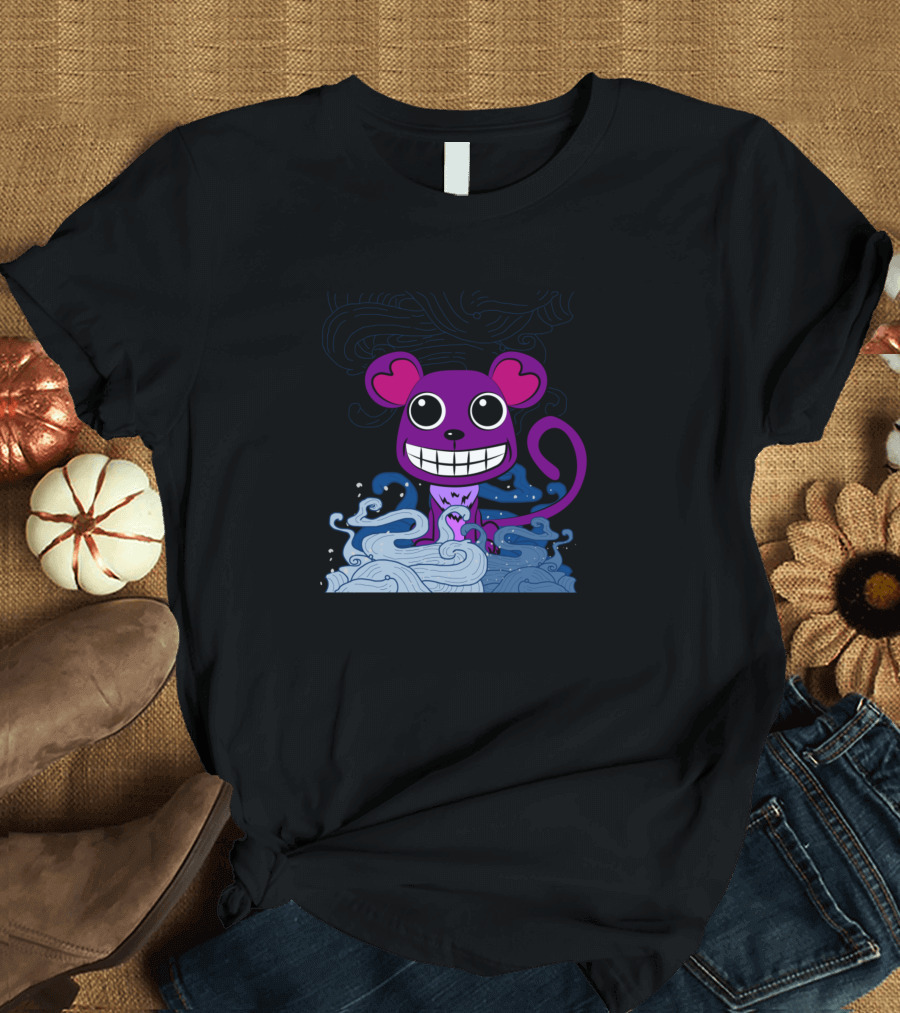 Cute Purple Monkey on Waves T-Shirt
