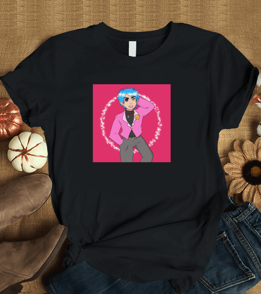 P I N Animated Character Blue Hair Pink Jacket T-Shirt