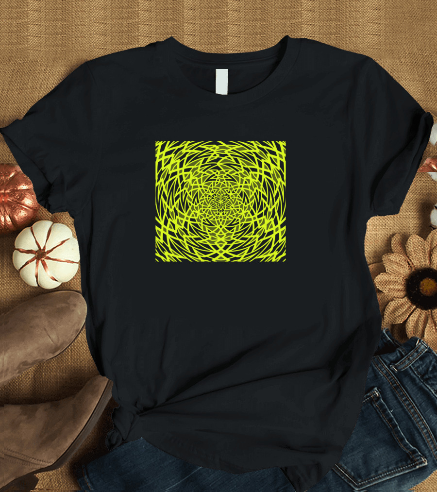 Random Chaos Yellow Green Hypnotic Spiral T-Shirt