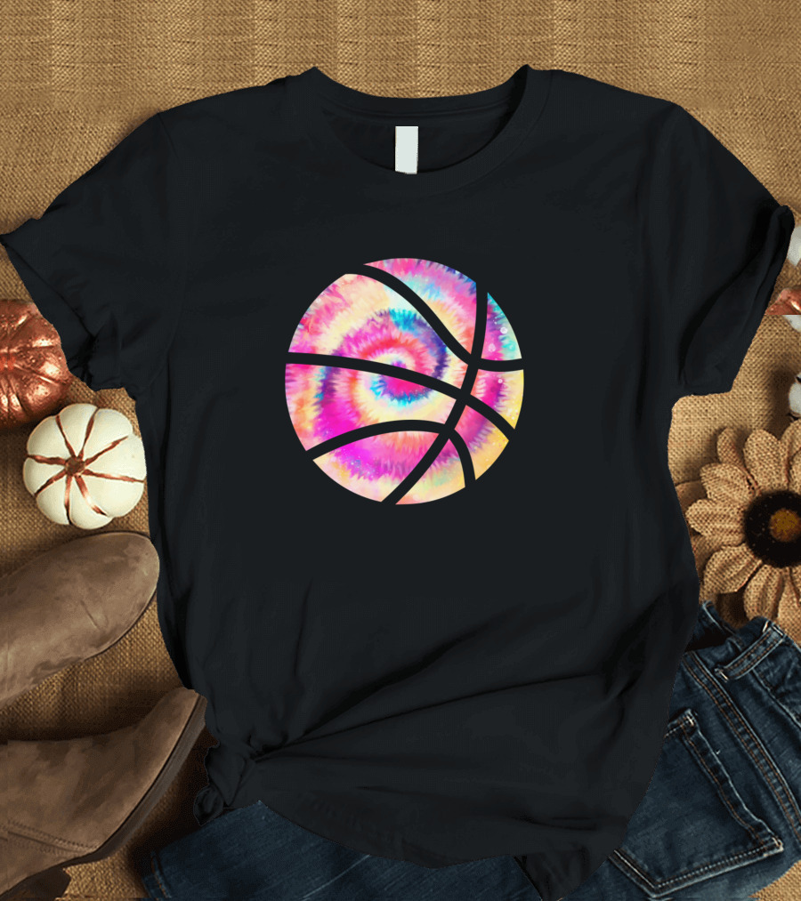 Basketball Rainbow Tie Dye Spiral Burst T-Shirt