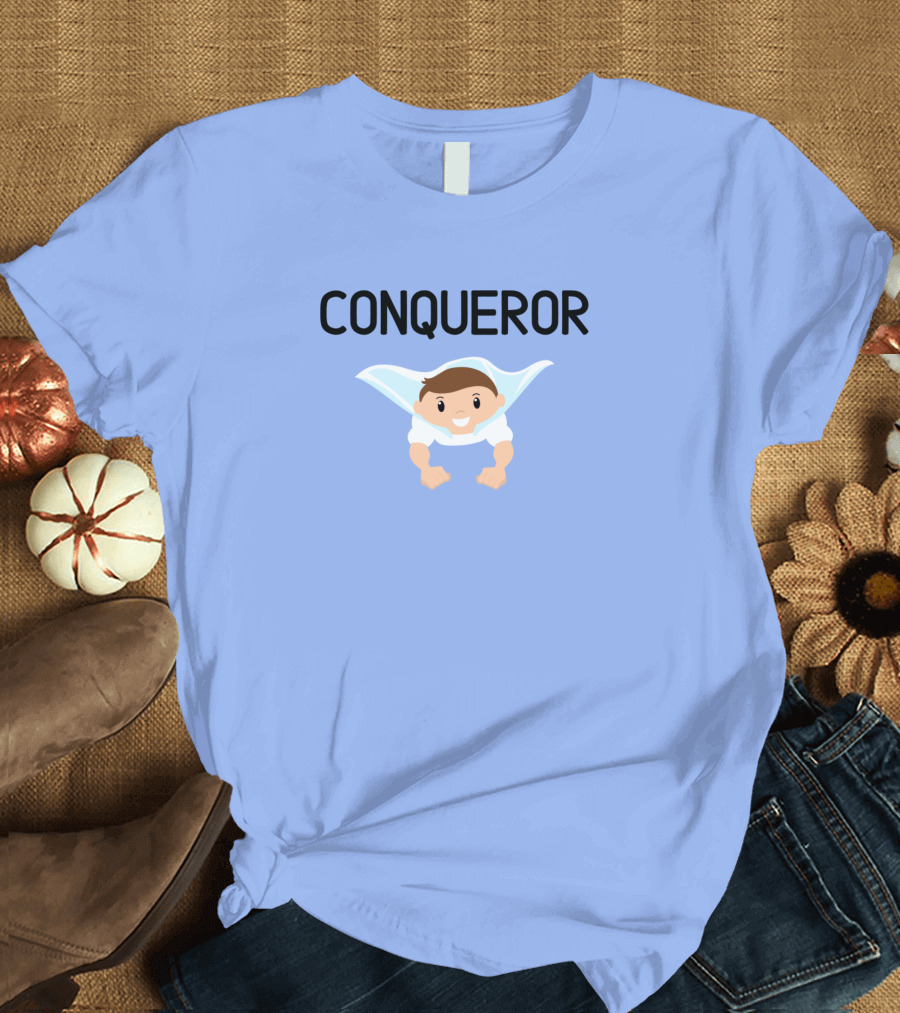 Boy Superhero Conqueror with Inspirational Faith T-Shirt