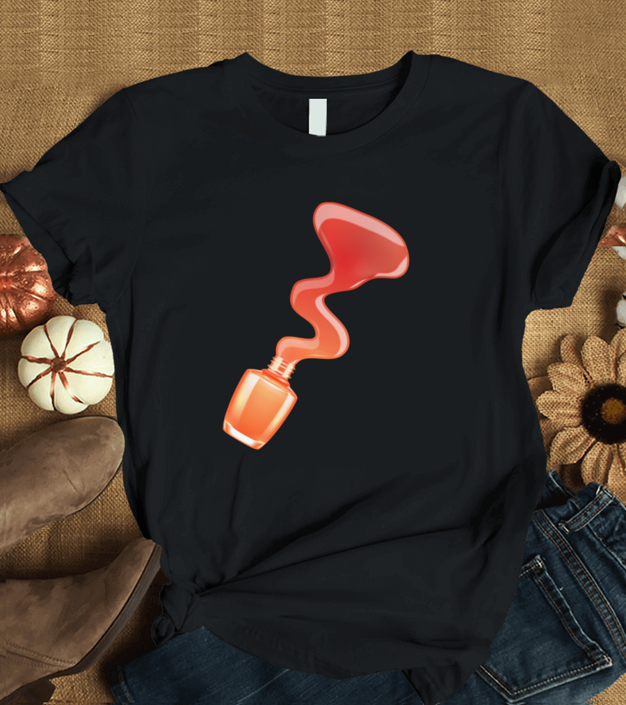 Nail Polish Bottle with Orange Liquid Manicure T-Shirt