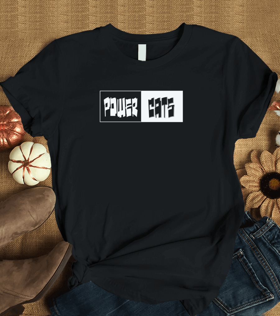 Power Cats Bold Text Logo Contrast T-Shirt