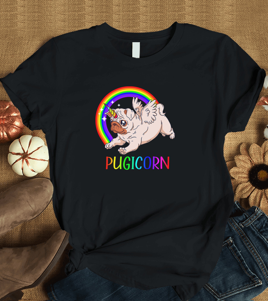 Pugicorn Winged Pug Dog Unicorn Rainbow T-Shirt