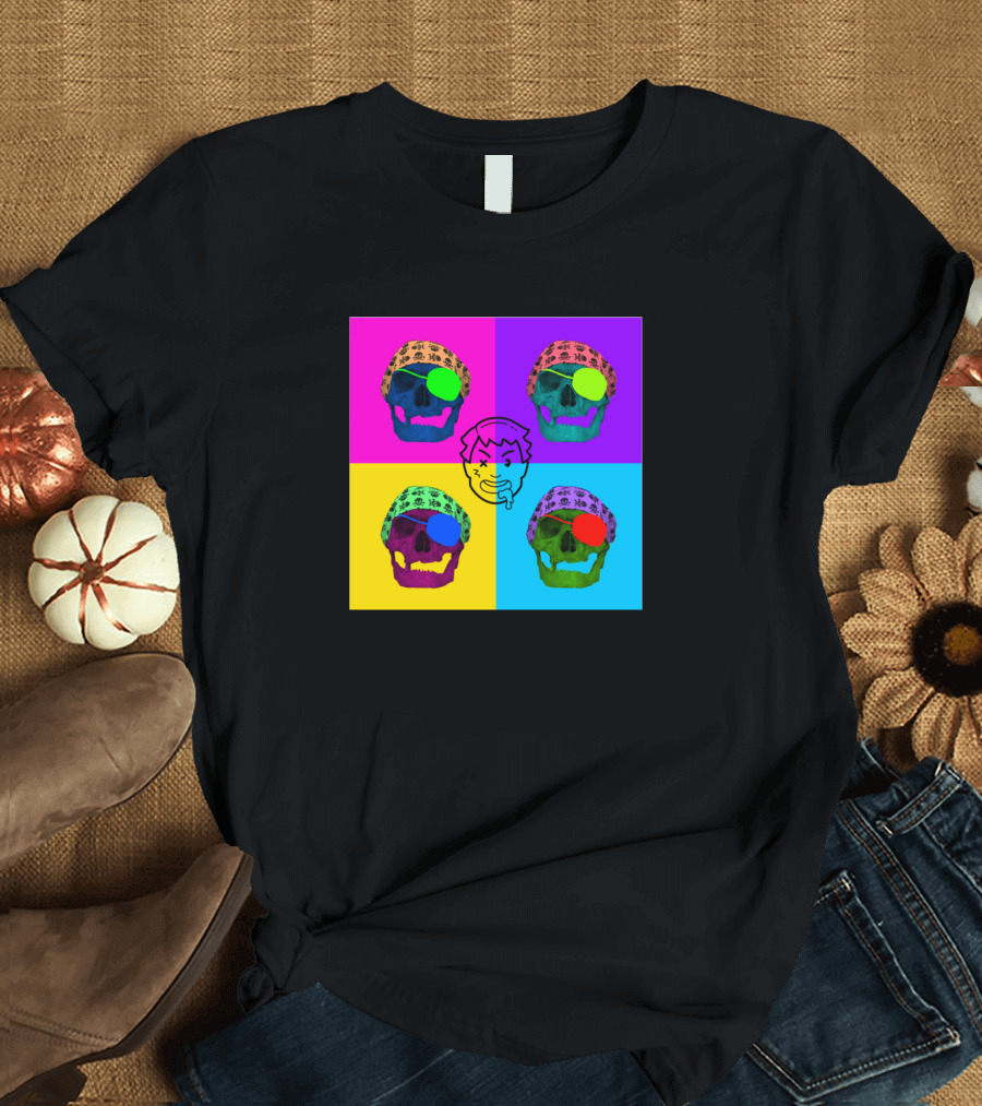 Scary Skeleton Psychedelic Skull Pop Art Quadruple T-Shirt