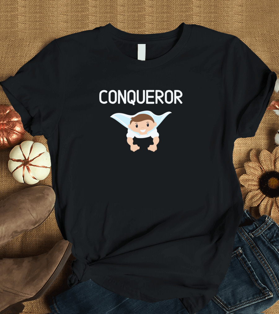Conqueror Superhero Boy Inspirational Faith T-Shirt