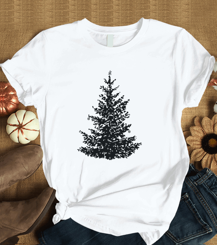 Big White Distressed Christmas Tree with Star and Ornaments T-Shirt
