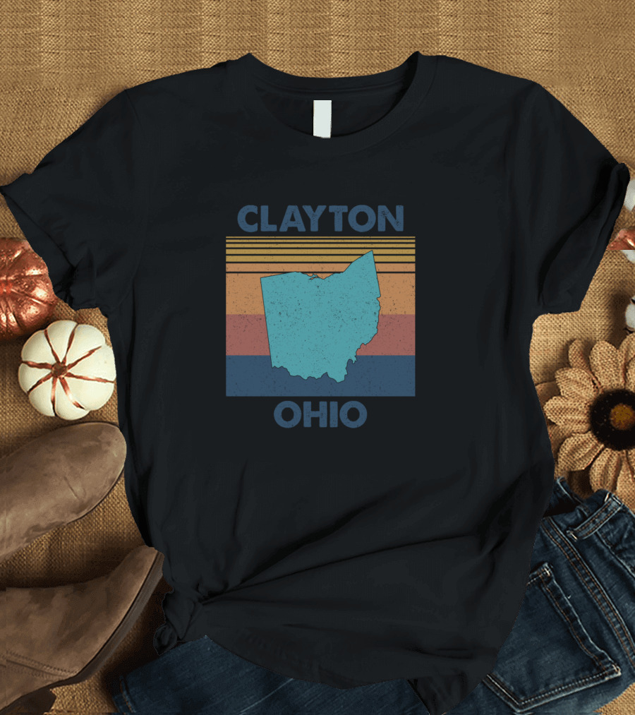 Clayton Ohio Vintage Retro Stripes Map T-Shirt