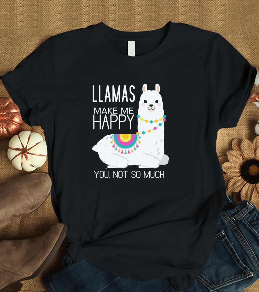 Llamas Make Me Happy You Not So Much Colorful Blanket and Beads T-Shirt