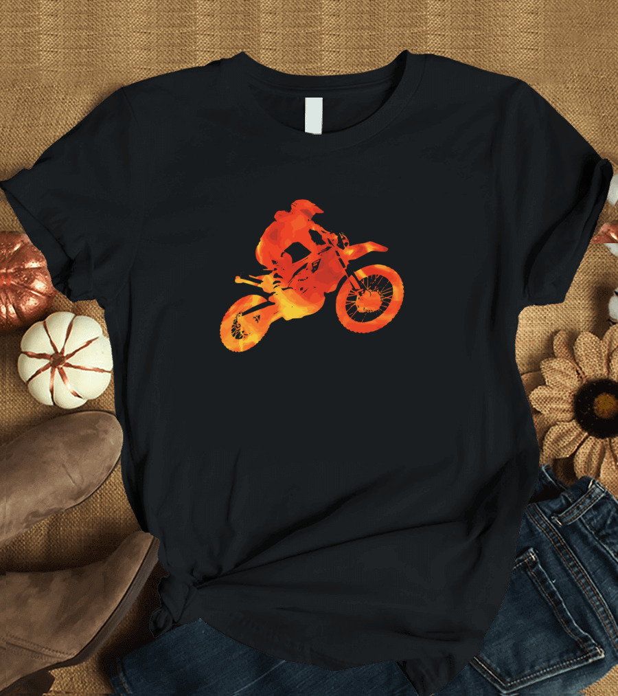 Motocross Dirt Bike Racing Jump Fire Red Blaze T-Shirt