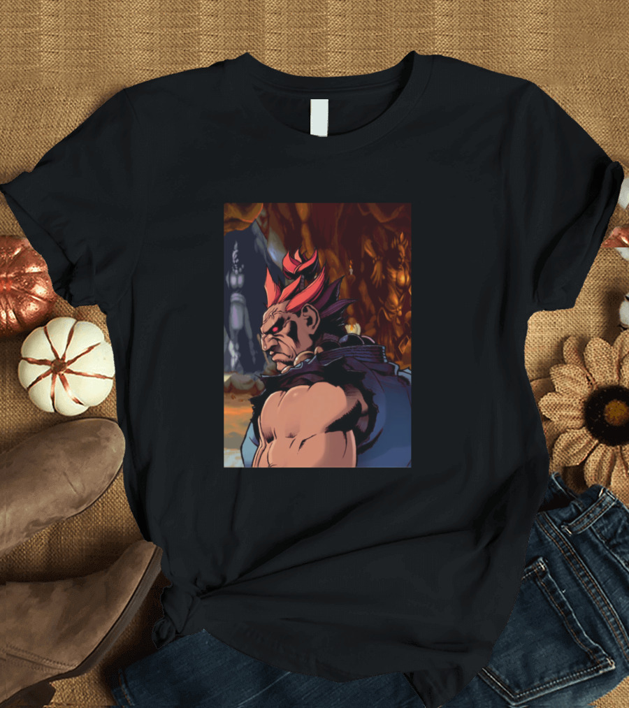 Street Fighter Akuma Character Portrait Cave Scene T-Shirt