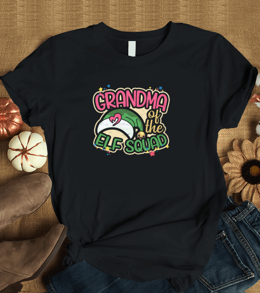 GRANDMA OF THE ELF SQUAD with Festive Hat and Stars T-Shirt