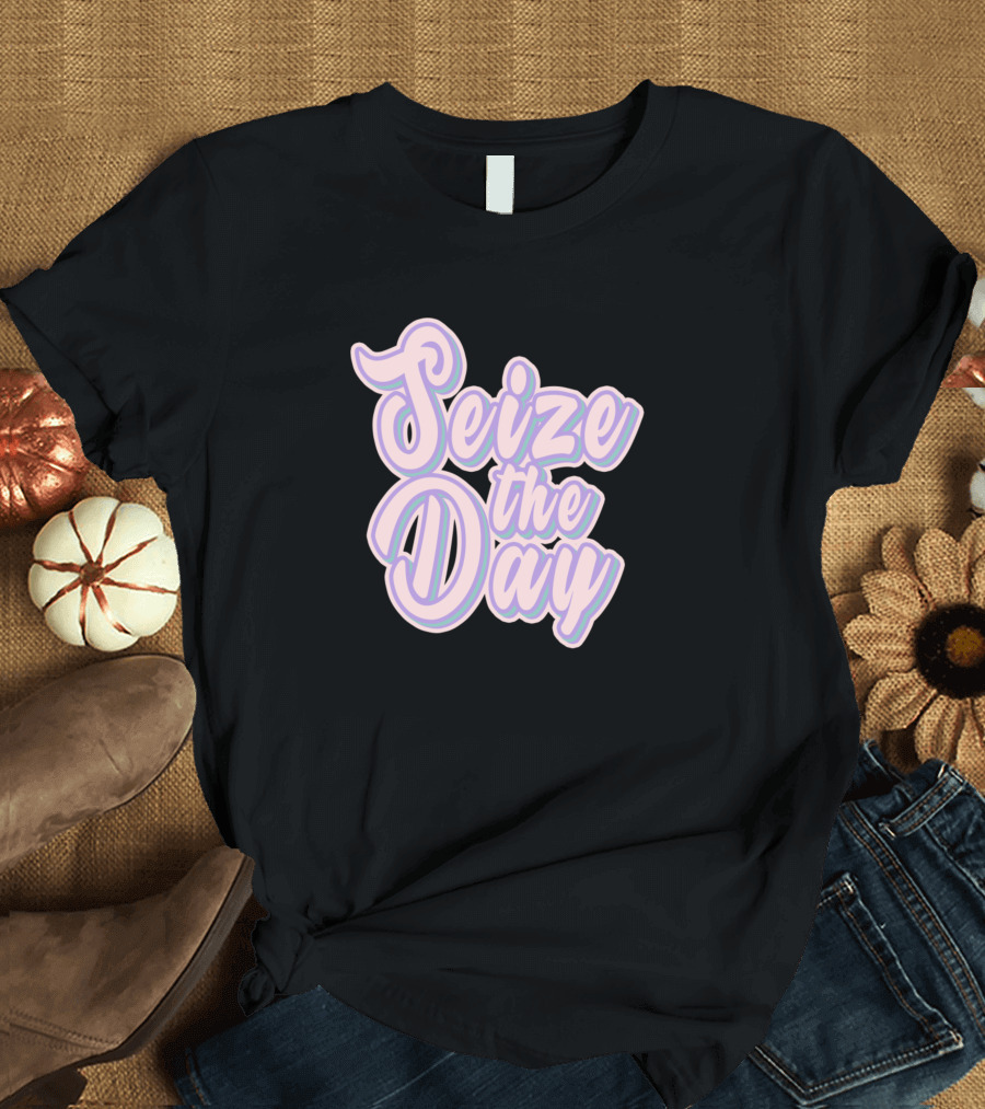 Seize The Day Pink and Purple Retro Script T-Shirt