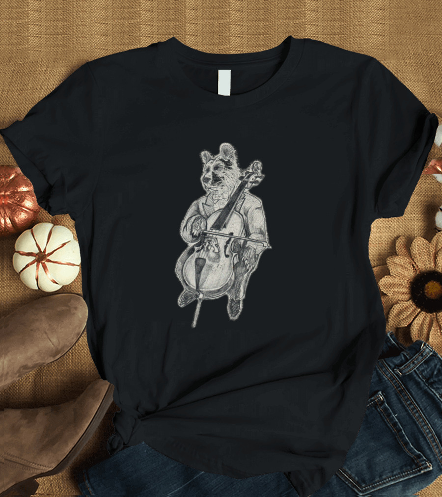 Carnival Animals Bear Playing Cello in Tuxedo Sketch T-Shirt