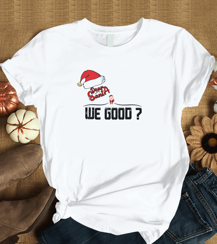 Dear Santa We Good Santa Hat and Question Mark Christmas Query T-Shirt