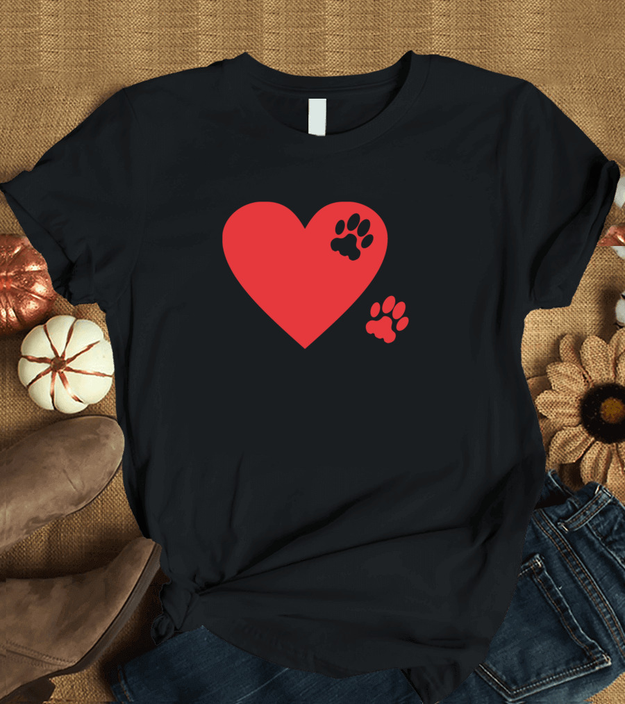 Dog Paw Red Heart Icon with Double Paws T-Shirt