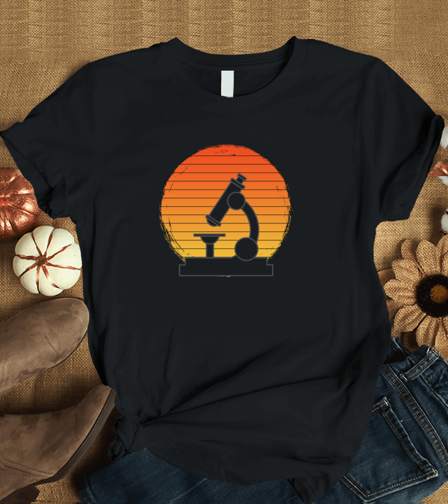 Retro Sunset Microscope Rugged Edges Vintage Science T-Shirt