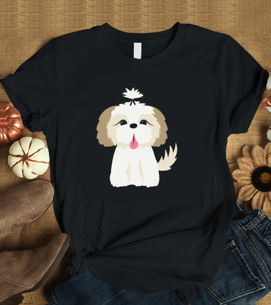 Shih Tzu Dog with Pom-Pom Tail and Bow T-Shirt