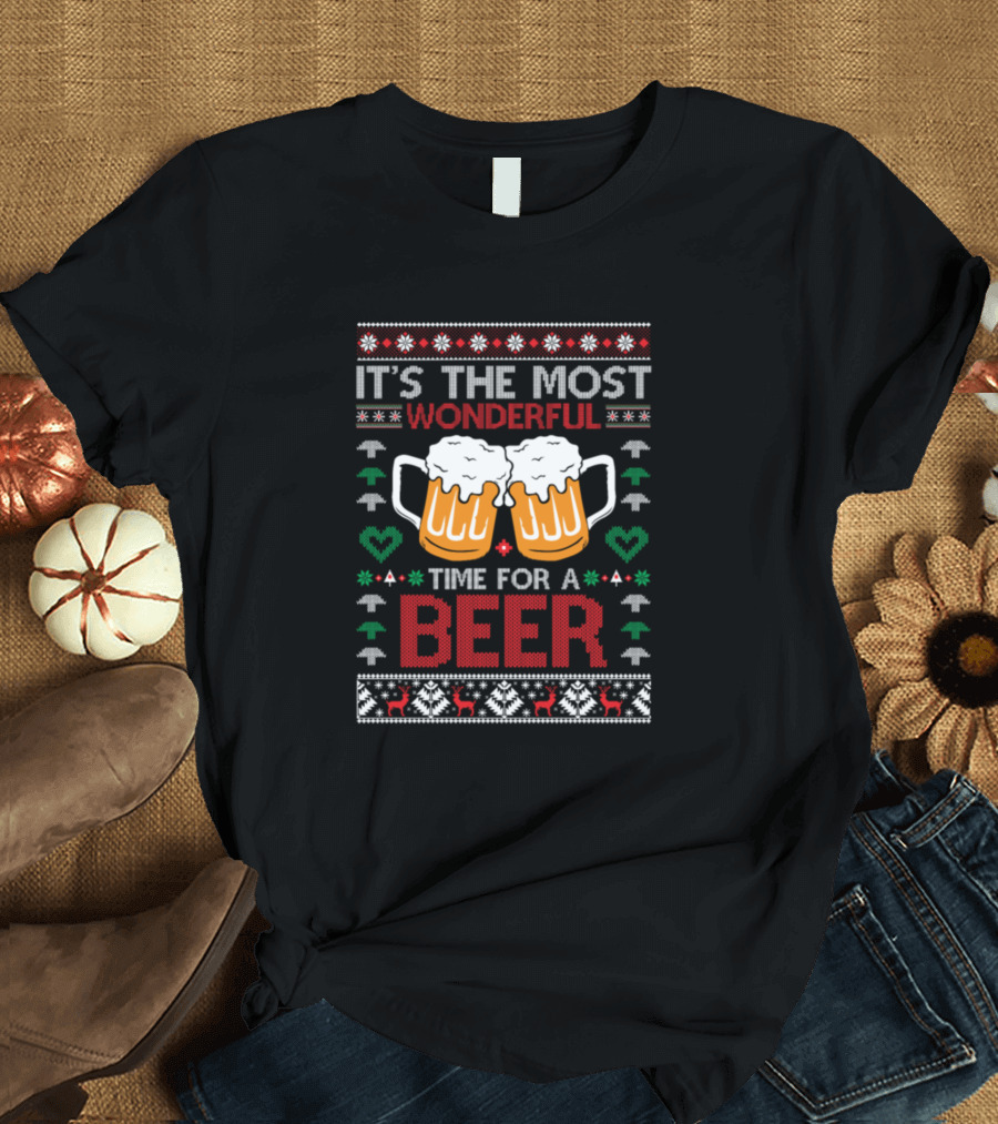 It's the Most Wonderful Time for a Beer Ugly Christmas T-Shirt