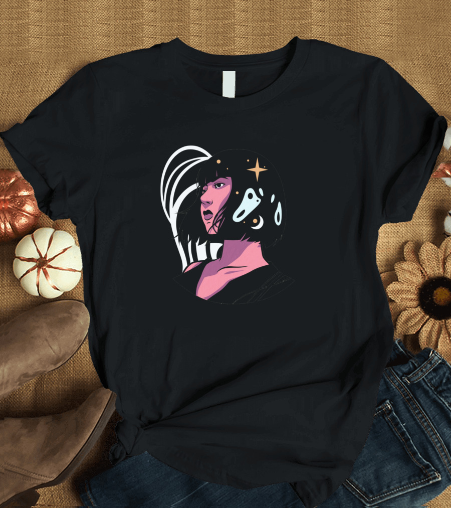 Cosmic Girl Galaxy Portrait with Stars and Planets T-Shirt