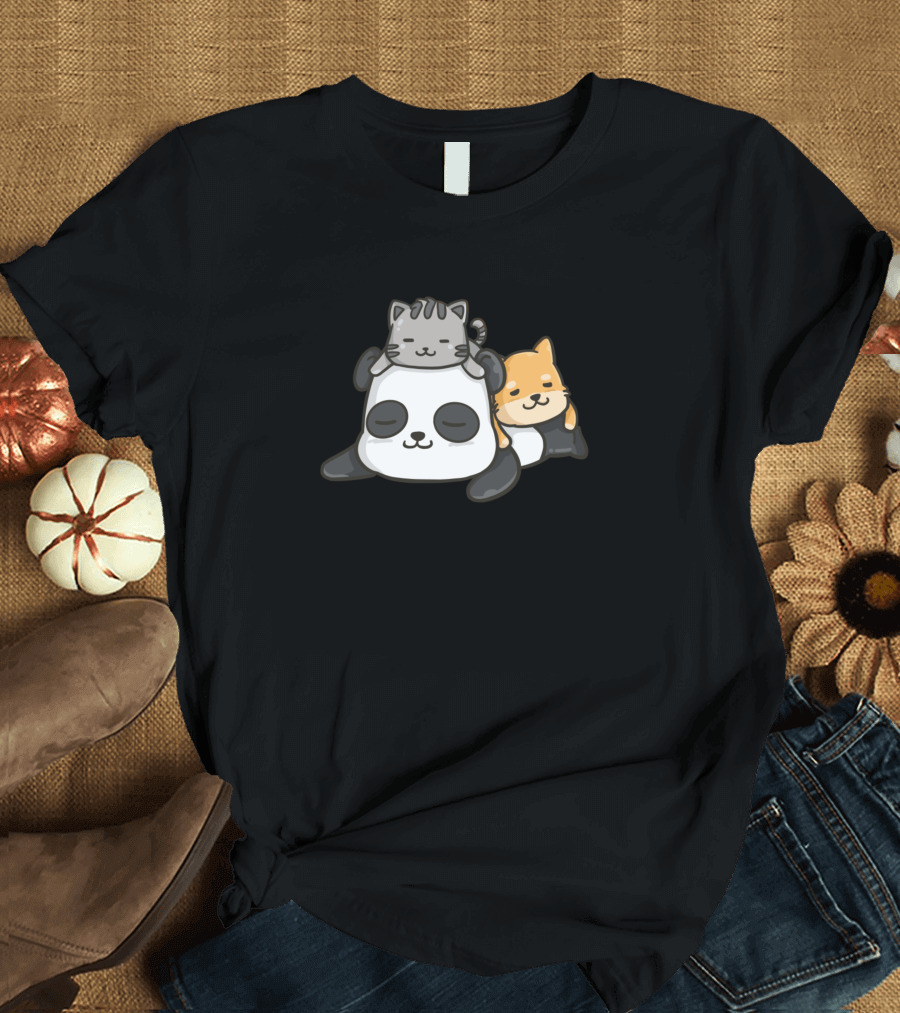 Cute Lazy Panda Kitty Shiba Nap T-Shirt